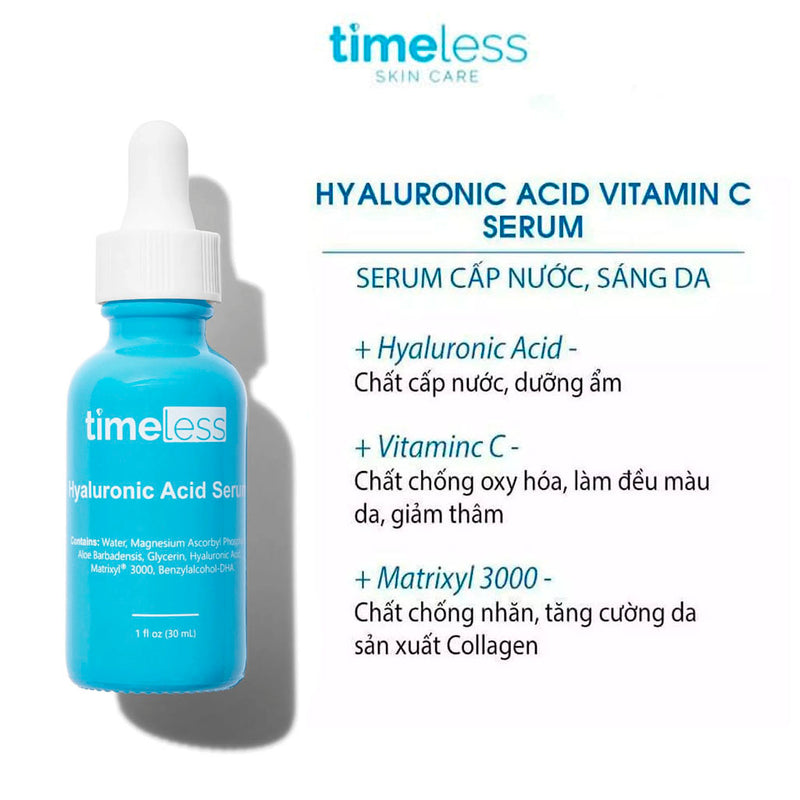 Serum Timeless Hyaluronic Acid + Vitamin C Cấp Ẩm Sáng Da 30ml