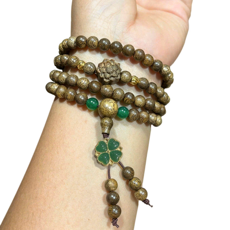 Vòng Trầm Hương 108 Hạt Tốc 6 Ly Mix Hoa Mai, Phối Theo Bản Mệnh