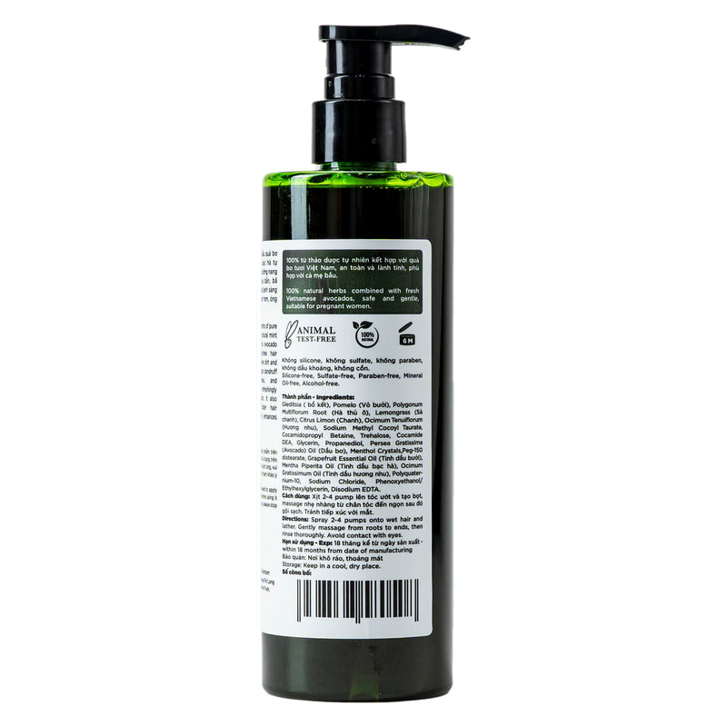 Dầu Gội Thảo Dược Pơ Lang từ Bơ & Bạc Hà 300ml