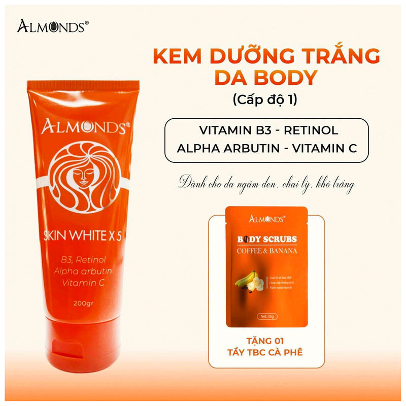 Kem Kích Trắng Da Body X5 Almonds 200g