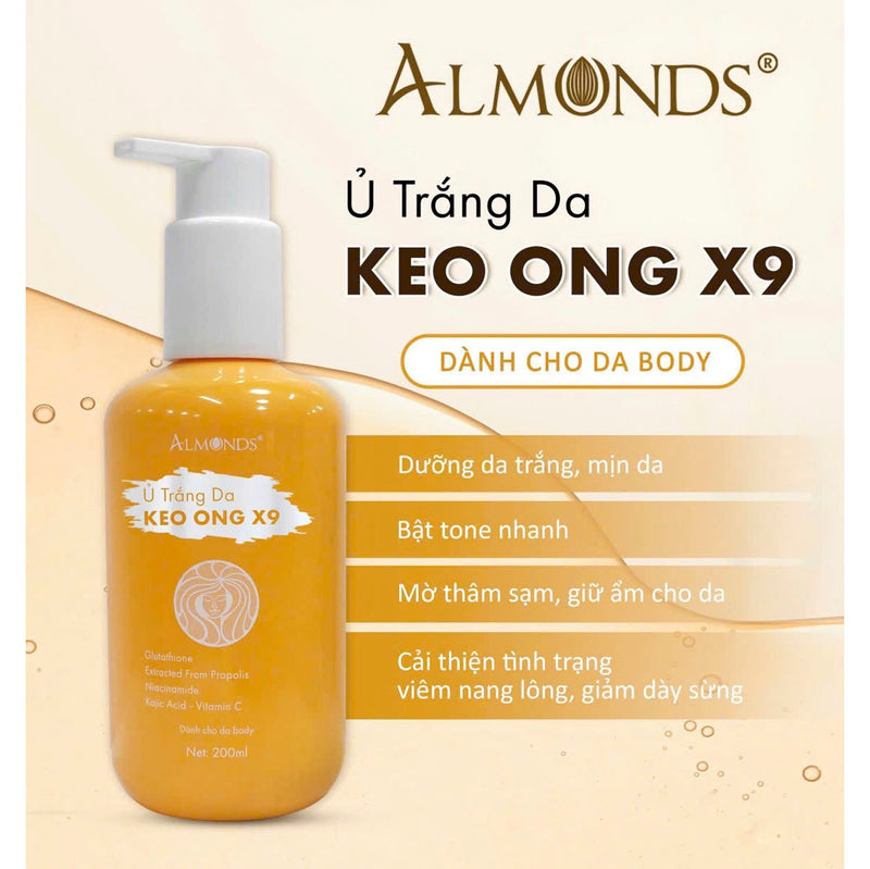Ủ Trắng Body Keo Ong X9 Almonds 200ml