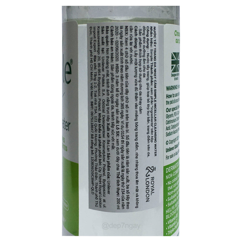 Nước Tẩy Trang Simple Micellar Cleansing Water 200ml