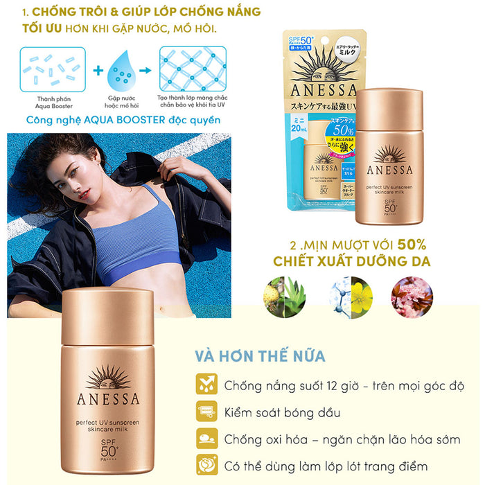 Kem Chống Nắng Anessa Perfect UV Sunscreen Skincare Milk SPF 50+ Cho Da Dầu