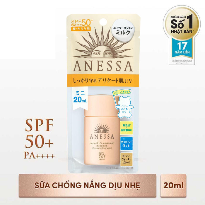 Kem Chống Nắng Anessa Perfect UV Sunscreen Mild Milk SPF 50+ - Cho Da Nhạy Cảm