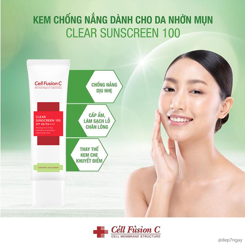 Kem Chống Nắng Cell Fusion C Clear Sunscreen 100 SPF 48+ Cho Da Dầu Mụn 50ml