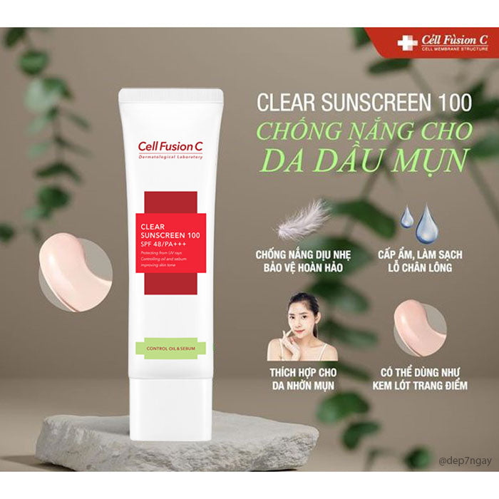 Kem Chống Nắng Cell Fusion C Clear Sunscreen 100 SPF 48+ Cho Da Dầu Mụn 50ml