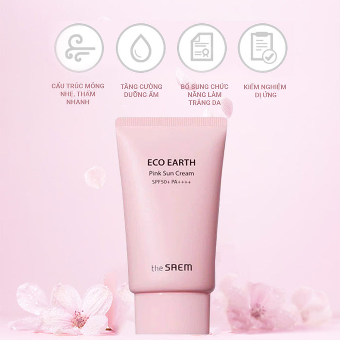 Kem Chống Nắng The Saem Eco Earth Pink Sun Cream SPF 50+ 50g Sáng Hồng Tự Nhiên