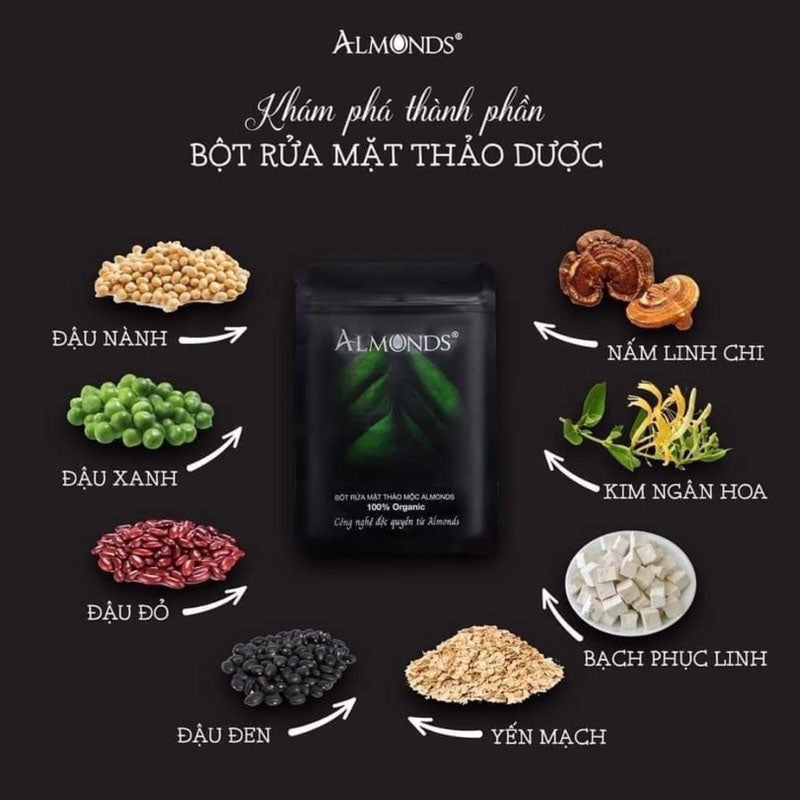 Bột Rửa Mặt Thảo Mộc Almonds Sạch Sâu Giảm Mụn 100g