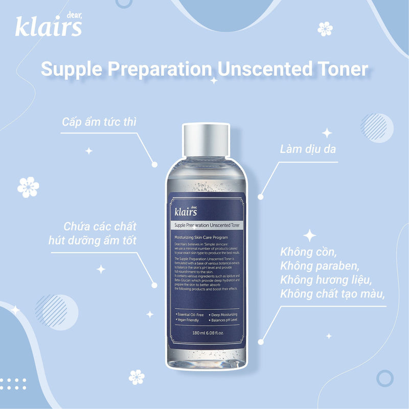 Nước Hoa Hồng Klairs Supple Preparation Unscented Toner 180ml