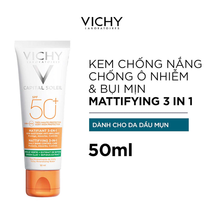 Kem Chống Nắng Vichy Capital Soleil Mattifying 3 in 1 SPF50+ Cho Da Dầu 50ml