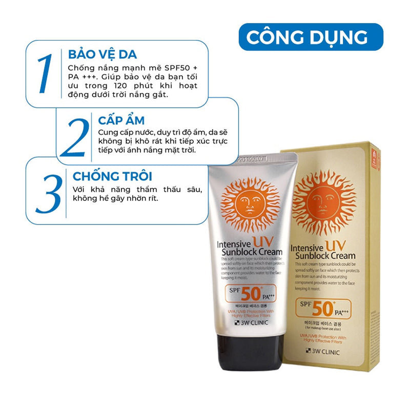 Kem Chống Nắng 3W Clinic Intensive UV Sunblock Cream SPF 50+ 70ml