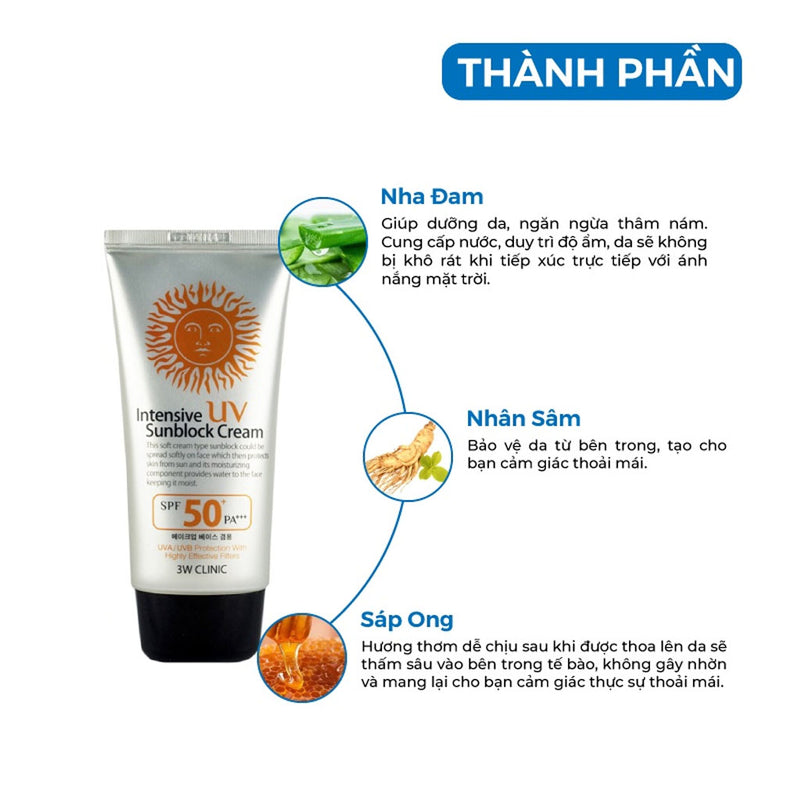 Kem Chống Nắng 3W Clinic Intensive UV Sunblock Cream SPF 50+ 70ml