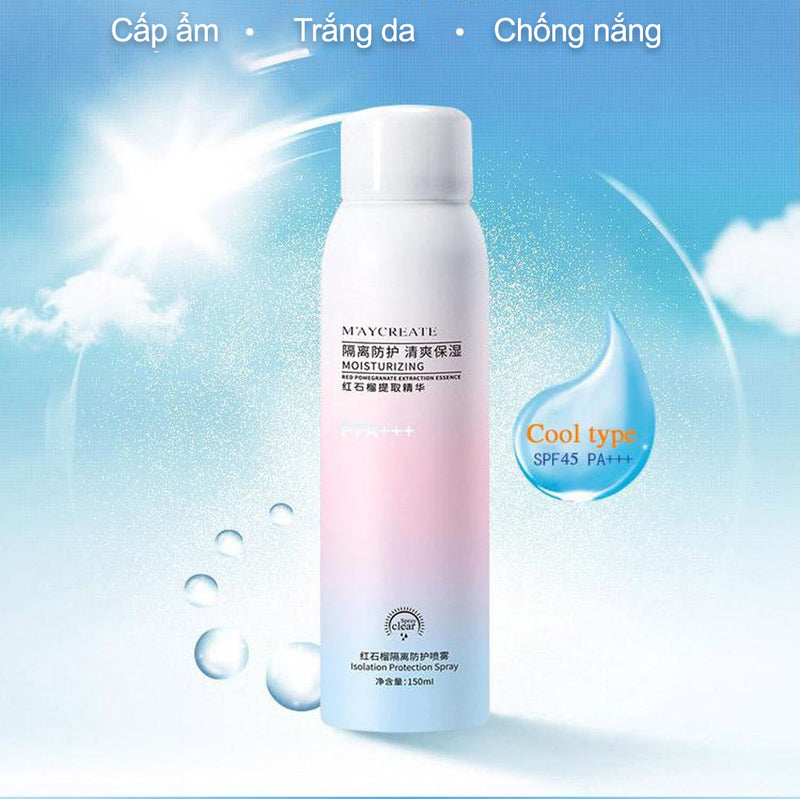 Xịt Chống Nắng MayCreate Moisturizing Spray Dưỡng Trắng Da 150ml
