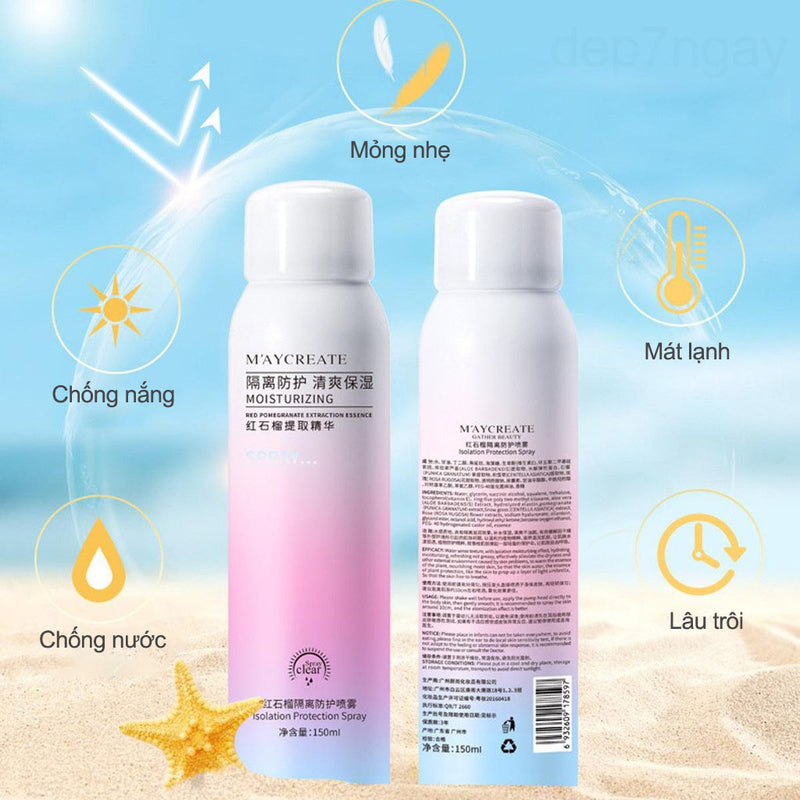 Xịt Chống Nắng MayCreate Moisturizing Spray Dưỡng Trắng Da 150ml