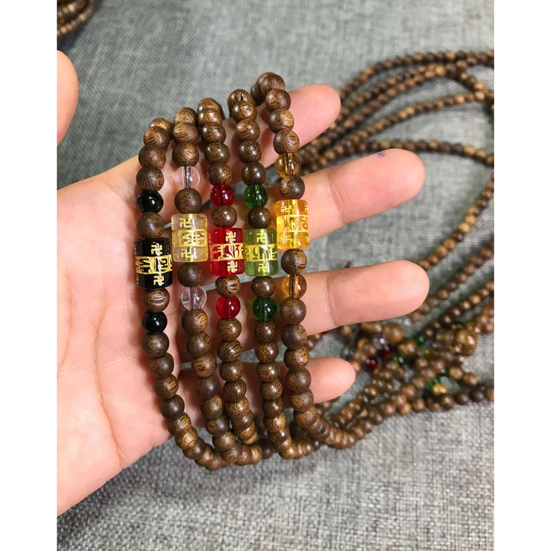 Vòng Trầm Hương 108 Hạt Tốc 6 Ly Phối Theo Bản Mệnh