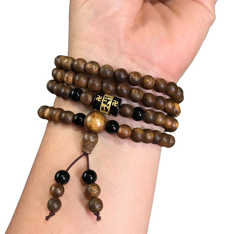 Vòng Trầm Hương 108 Hạt Tốc 6 Ly Phối Theo Bản Mệnh