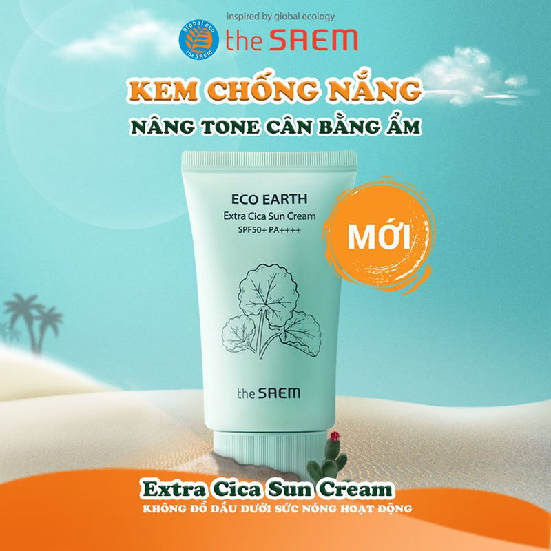 Kem Chống Nắng Rau Má The Saem Eco Earth Extra Cica SPF 50+ 50g