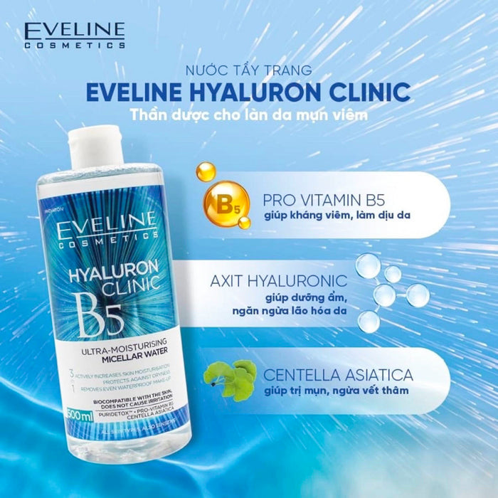Nước Tẩy Trang Eveline Hyaluron Clinic B5 Cấp Ẩm 500ml