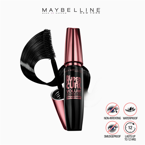 Mascara Maybelline The Hyper Curl Volum' Express Waterproof 9.2ml - Dài và Cong Mi, Màu Đen